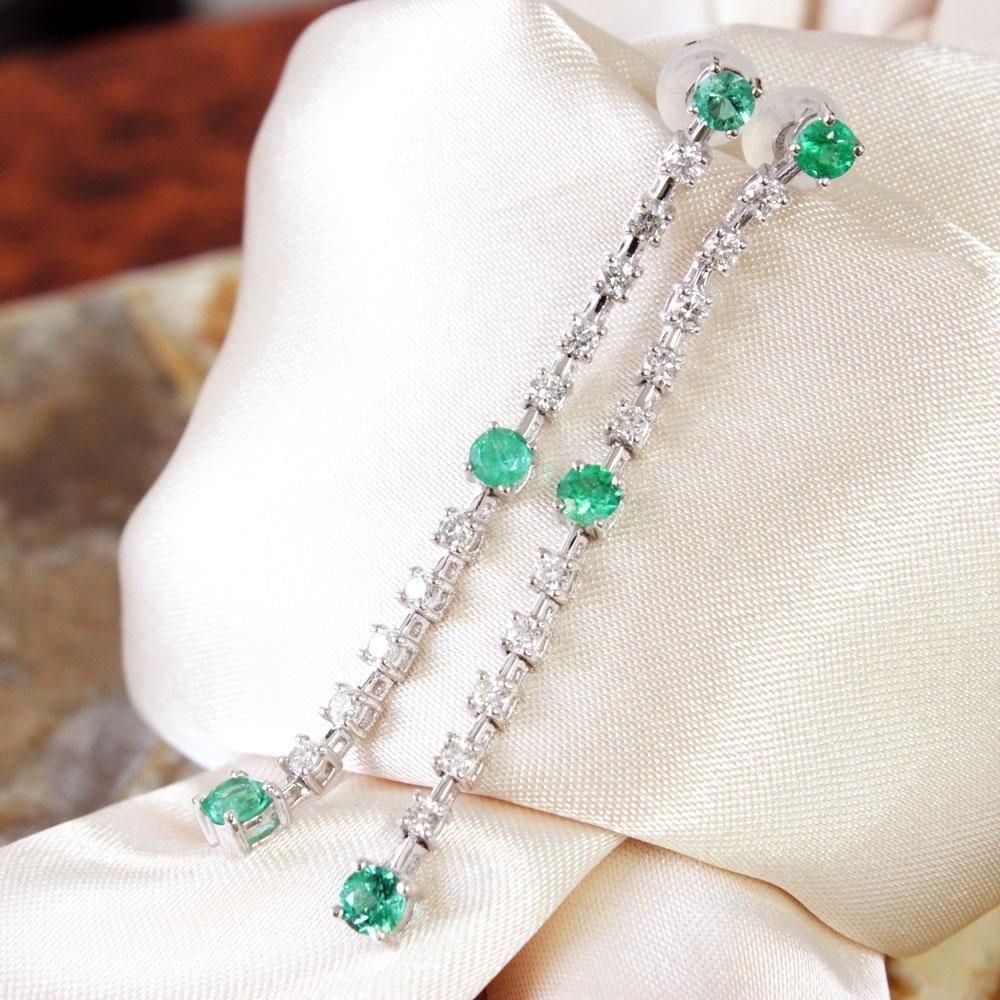 0.6ct エメラルド ダイヤモンド K18 wg ロング ピアス 鑑別書付き 0.6ct エメラルド ダイヤモンド K18 wg ロング ピアス 鑑別書付 18金