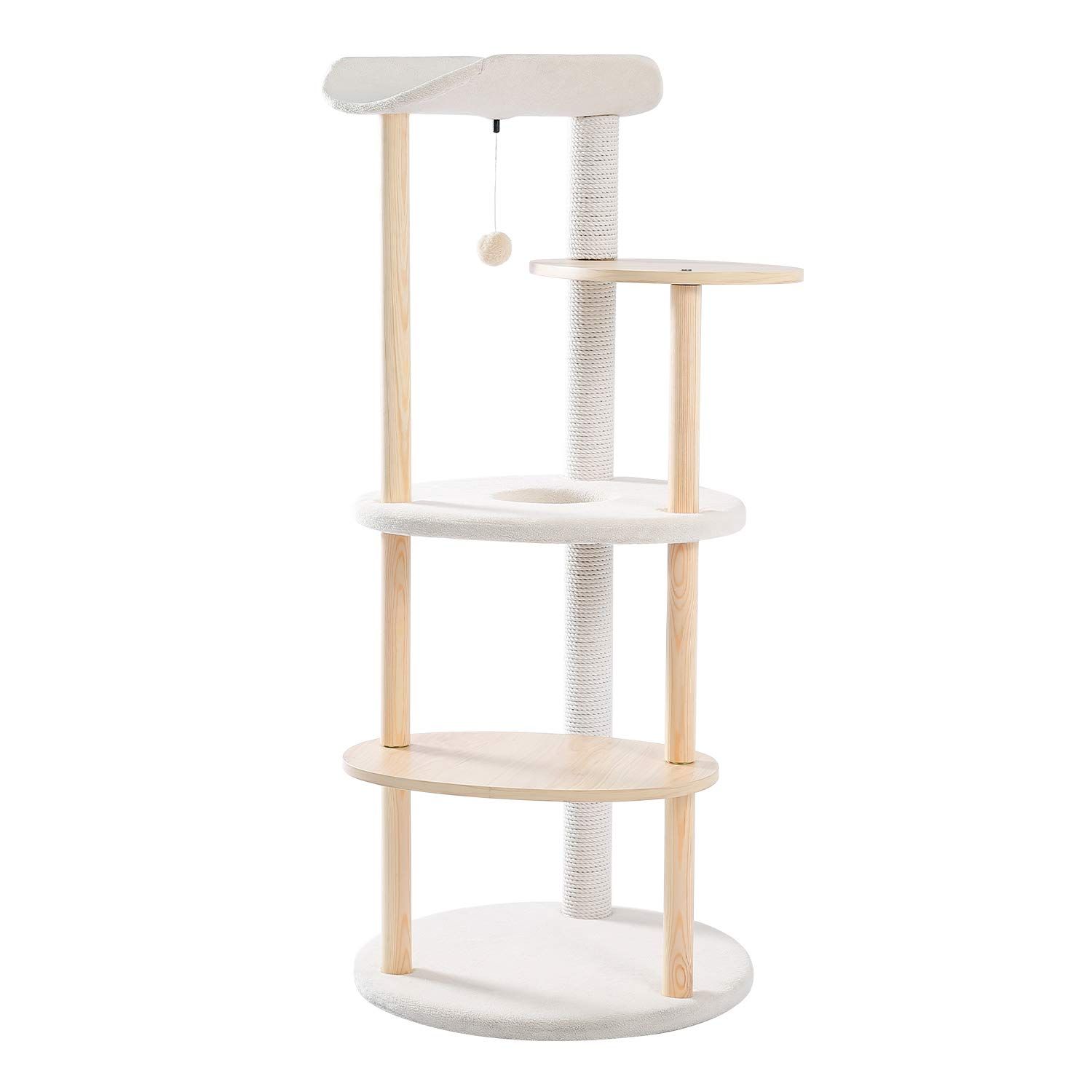 人気商品 PETEPELA ぺテぺラ キャットタワー 木製 木目調 猫タワー スリム おしゃれ シンプル 爪研ぎ カーブ 運動不足解消 丸めな板 人気 インテリア - 高さ124.5cm ベージュ