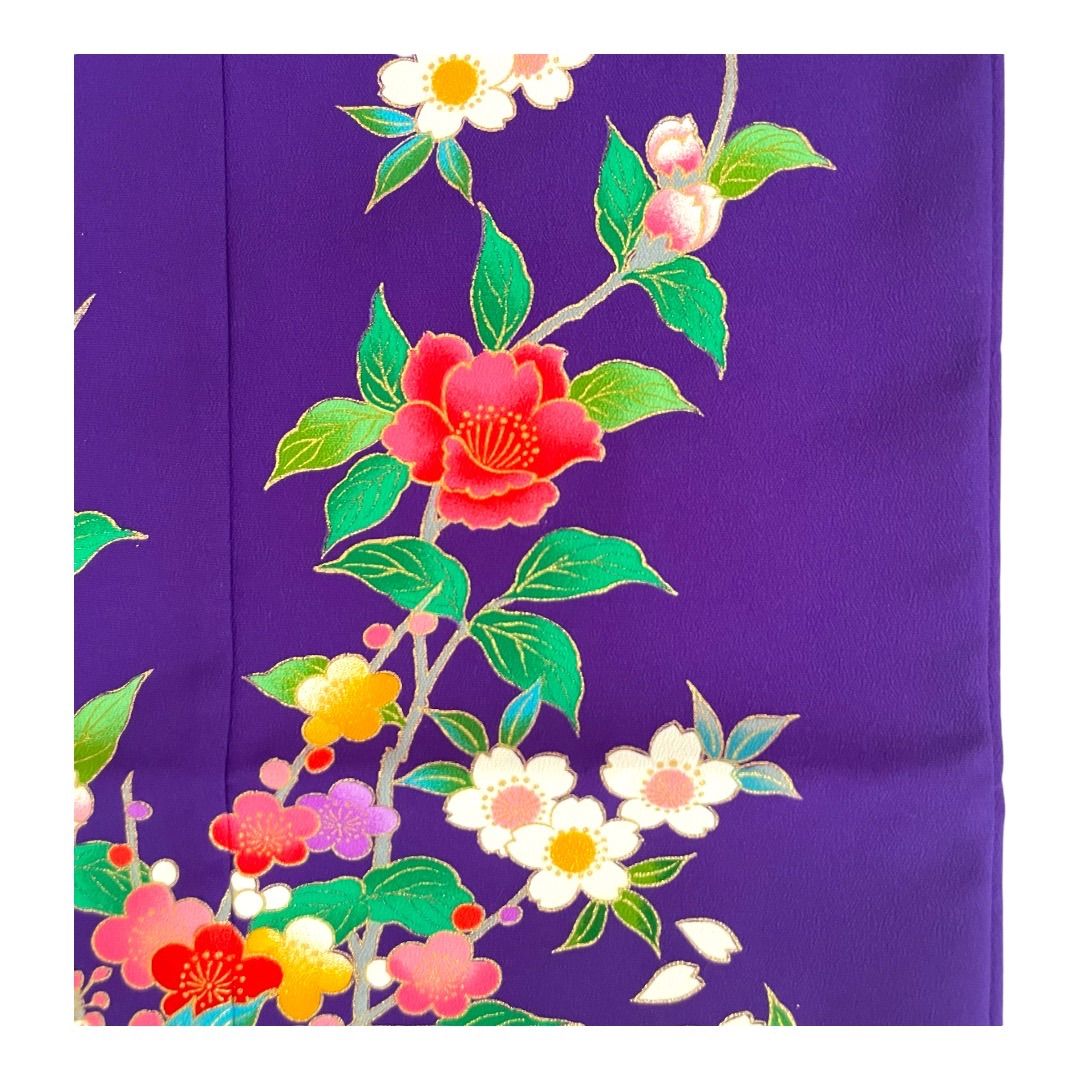  レトロ 七五三 正絹 7歳用 着物 襦袢付 紫 鼓 着物 着物ドレス 着物 浴衣 和小物