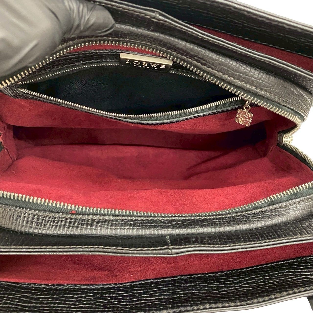 極 美品 ロエベ ロゴ ステッチ レザー トートバッグ セミ ショルダーバッグ LOEWE ロエベ ロゴステッチ ショルダーバッグ