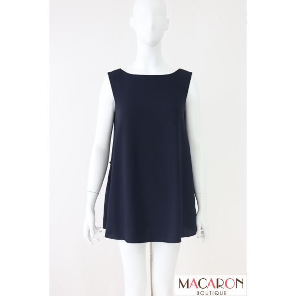 FOXEY Back Tuck Blouse ノースリーブブラウス 38664 紺|ネイビー フォクシー
