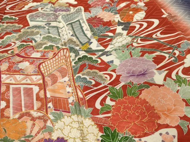 平和屋着物○豪華振袖 駒刺繍 流水御所車花文 暈し染め 金彩 正絹 逸品  