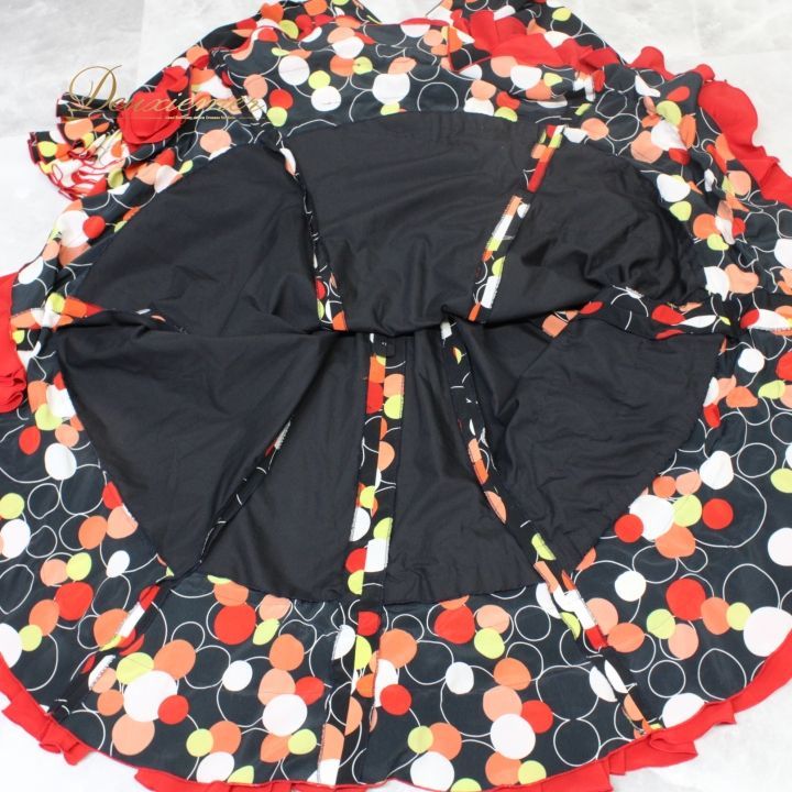 フラメンコ 衣装 ワンピース ドレス バタデコーラ 黒 赤