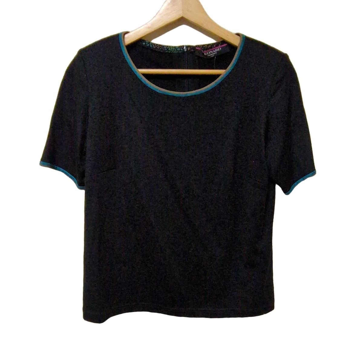 LEONARD レオナール 半袖カットソー サイズＬ L レディース - 黒×ブルーグレー×グレー クルーネック|肩パッド