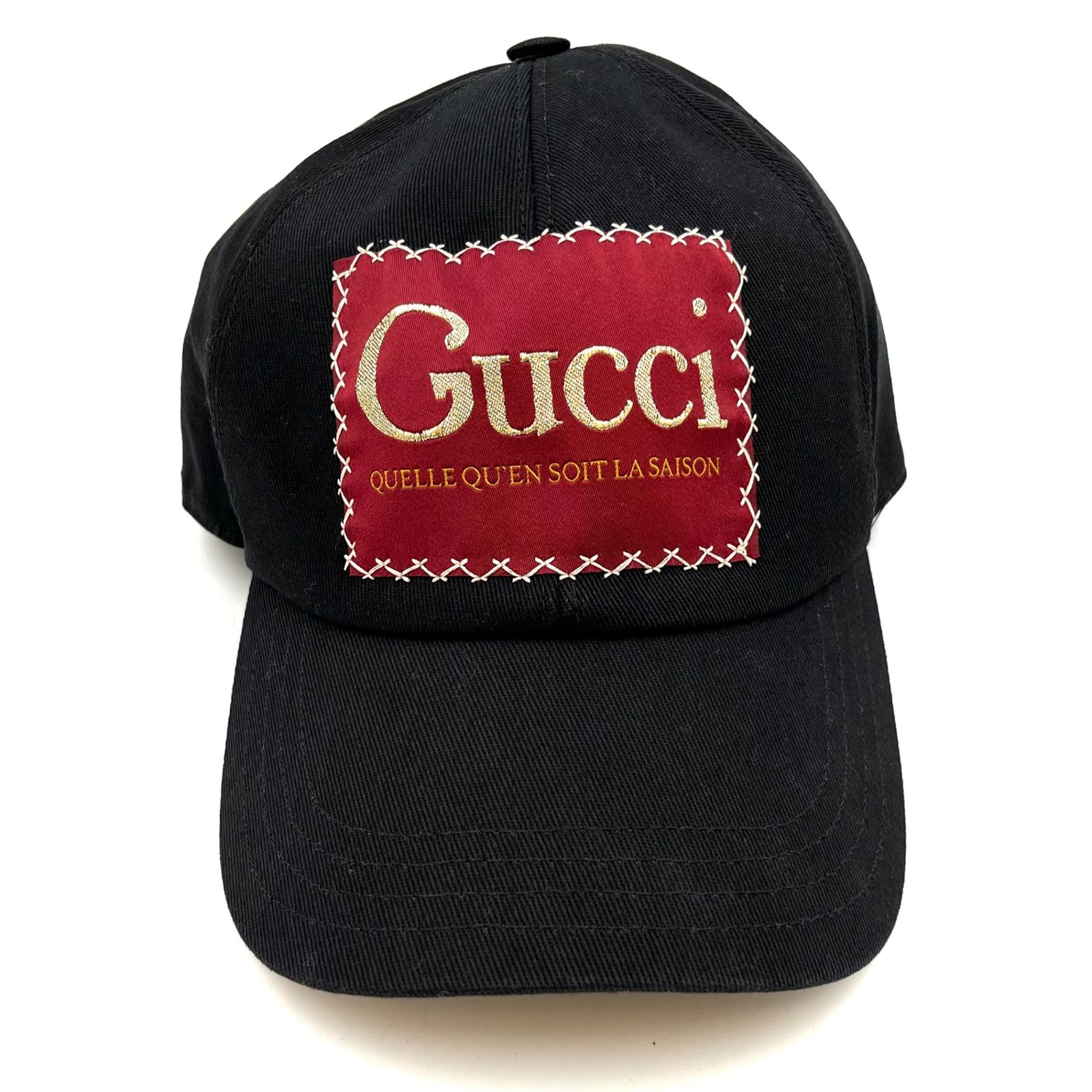 GUCCI グッチ キャップ L 59㎝ ブラック ゴールドステッチ コットン メンズ レディース