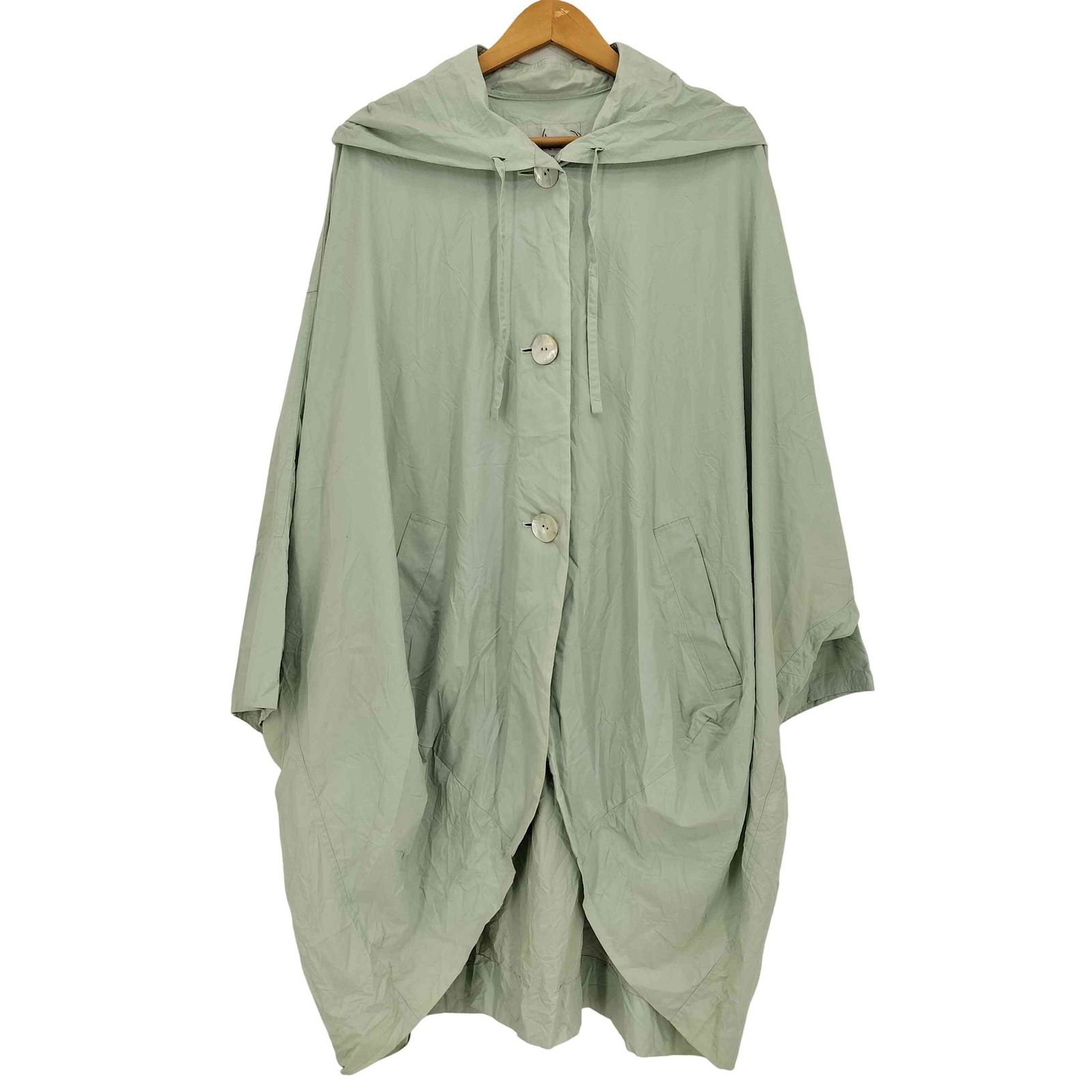 ツモリチサト TSUMORI CHISATO 貝ボタン ナイロン フーデット ドルマンコート レディース JPN M