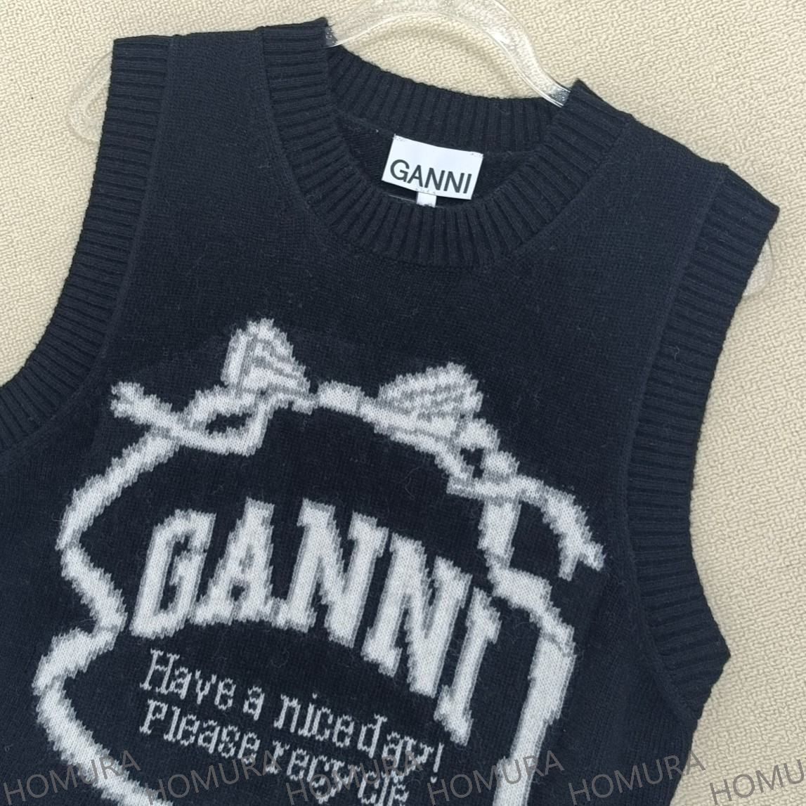 ガニー GANNI GANNI ニットベスト Cotton Rope Vest ロゴ クルーネック （K2047/099/Black） -  ファッション通販 MAGASEEK(マガシーク)