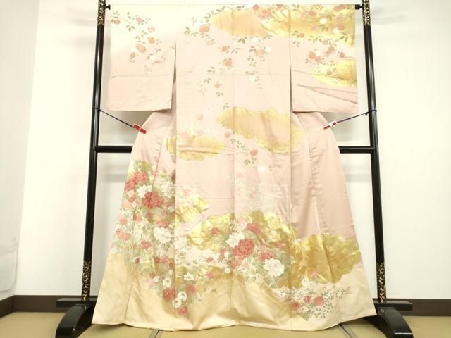 平和屋着物●訪問着　駒刺繍　霞藤花文　暈し染め　金彩　正絹　逸品　CABA4753vp 平和屋着物○訪問着 駒刺繍 雲取り草花文 暈し染め 金彩 三越扱い 正絹