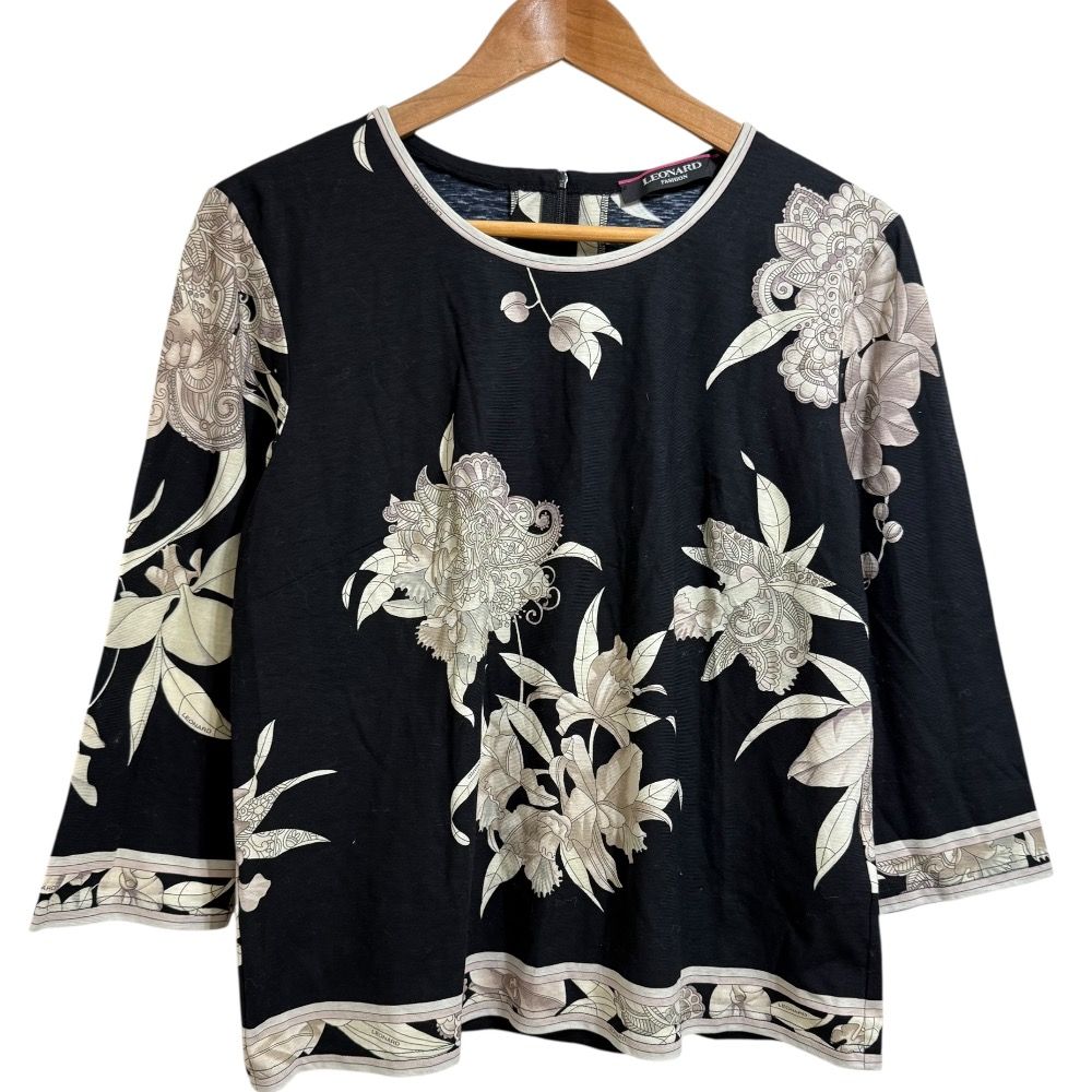 美品 LEONARD FASHION レオナールファッション フラワープリント ブラウス カットソー サイズ42 ブラック レディース 古着 中古 美品 LEONARD FASHION レオナールファッション フラワープリント