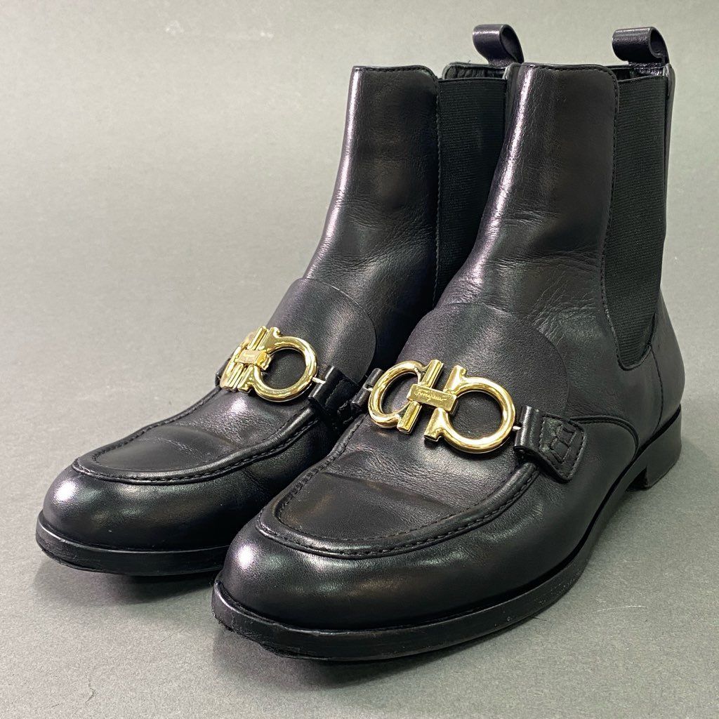 3e10 Salvatore Ferragamo サルヴァトーレフェラガモ ガンチーニ金具 サイドゴアブーツ ショートブーツ レザーシューズ 革靴 8 1|2 D ブラック レザー メンズ イタリア製