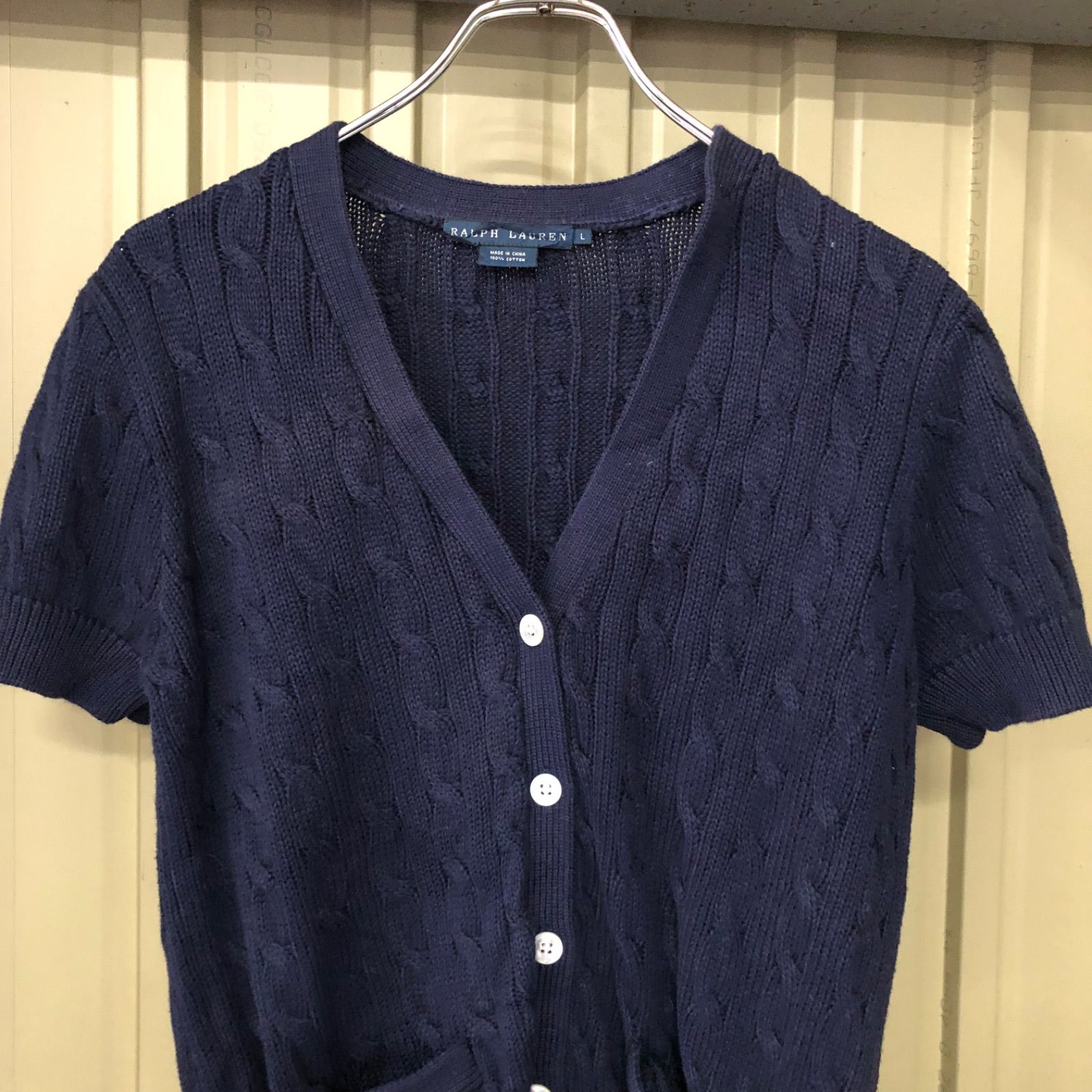RALPH LAUREN ケーブルニットカーディガン L 半袖 コットン 289 Ralph Lauren ケーブルニット 半袖カーディガン レディース L