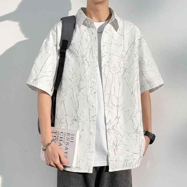 種類24：L kg/F：ベージュ2点セット DK21 メンズ ファッション 服 男性用 オシャレ シンプル 大人 かっこいい 大きいサイズ ストリート 紳士服 アメリカン ホワイト シャツ 夏 スタイル レトロ プリント カジュアル 半袖 シャツ