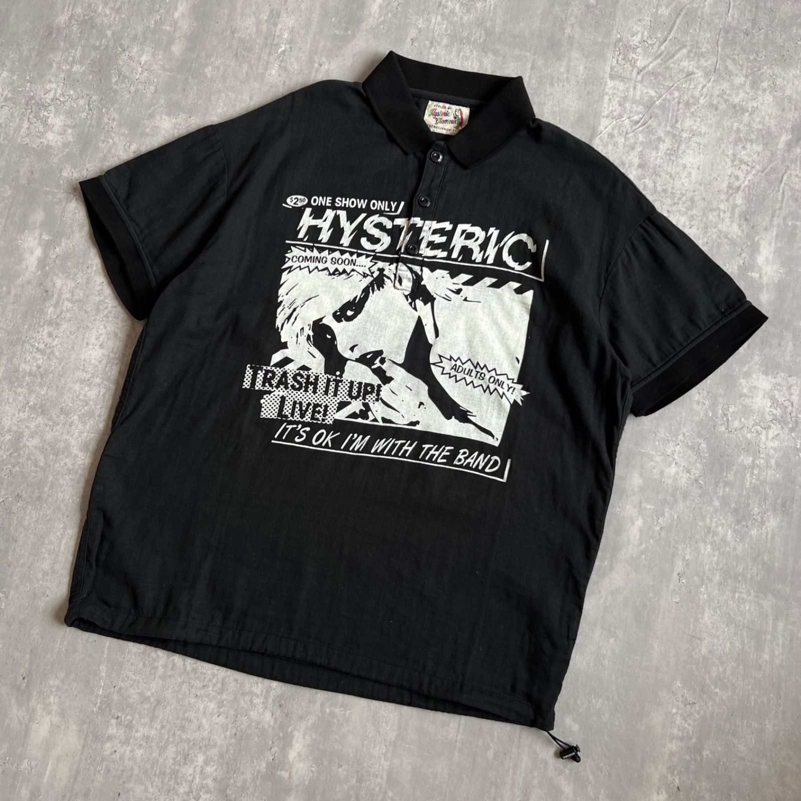 HYSTERIC GLAMOUR ヒステリックグラマー HYSBAND ヒスガール ドローコード付 半袖ポロシャツ ブラック 0161AH13 Sサイズ 日本製