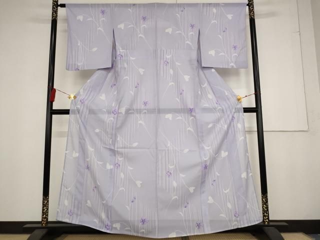 平和屋着物＊夏物 小紋 絽 草花文 洗える着物 AAAY6756sx