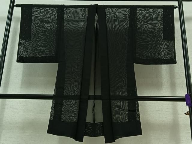 平和屋着物▽男性 羽織 スリーシーズン 春夏秋 塵除け 漆黒色 正絹 AABB6227jh