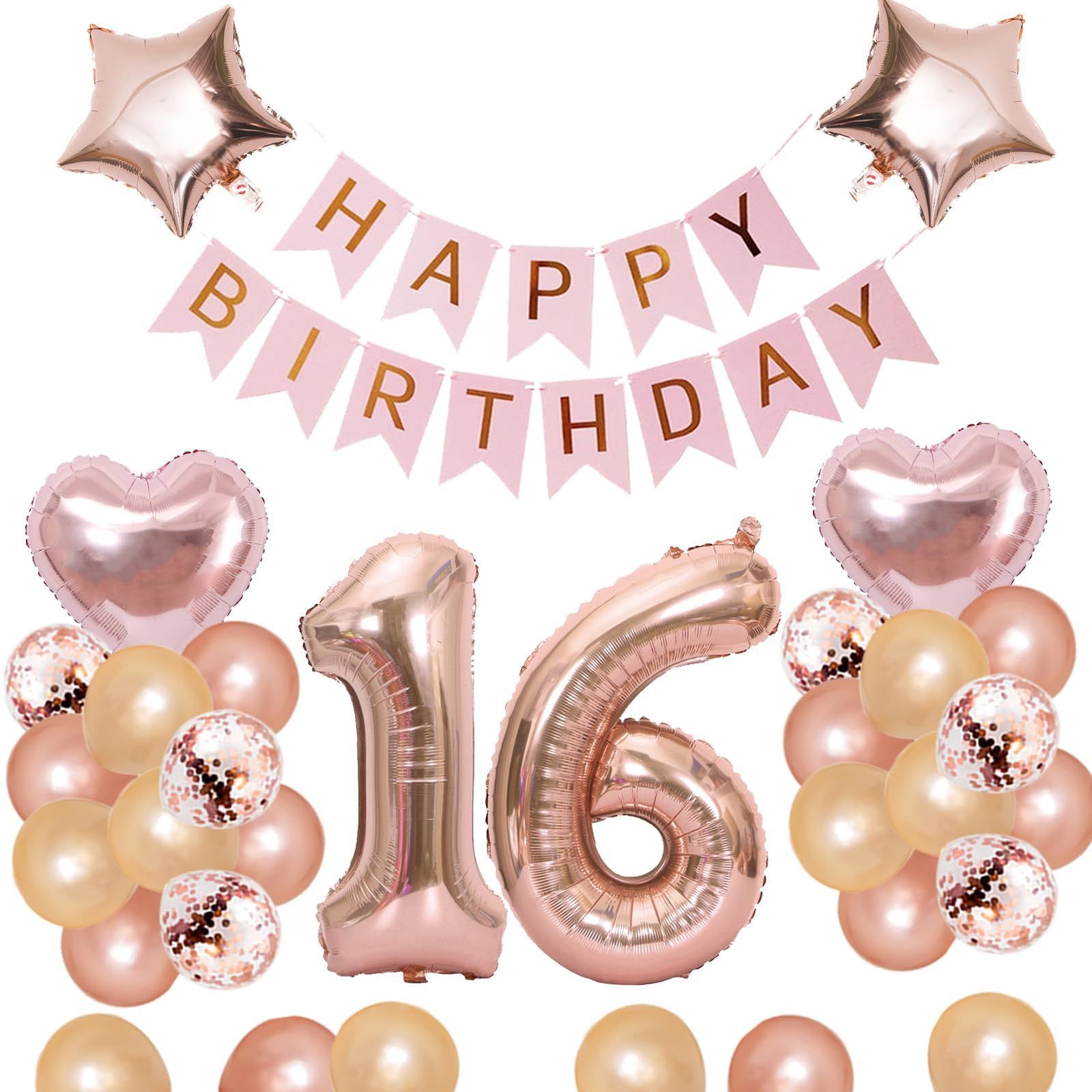 HAPPY BIRTHDAY 誕生日 飾り バルーン 16歳 16歳 誕生日 バルーン 風船 飾り付け セット 数字バルーン 16