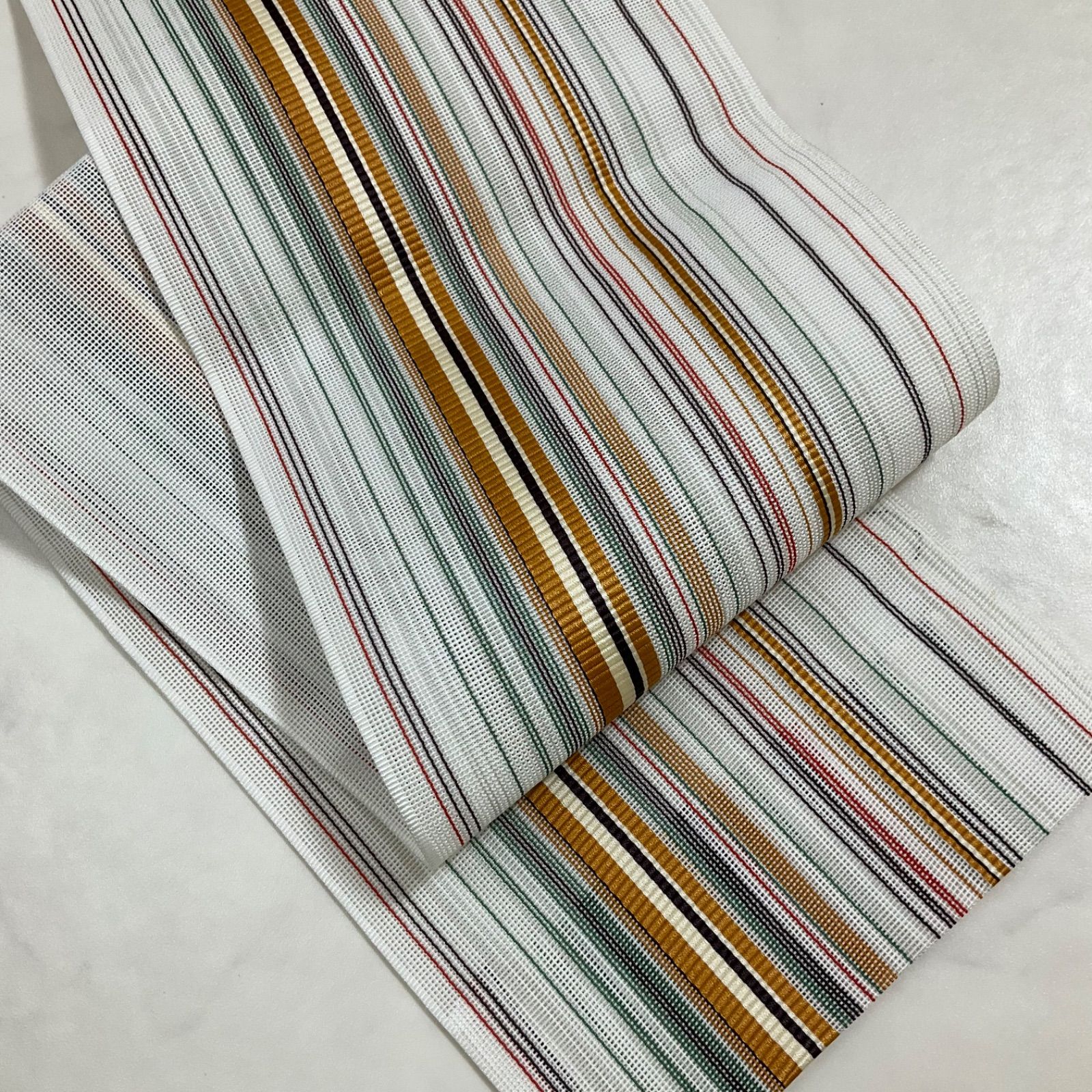 平和屋着物◎本場筑前博多織 両面 半幅帯 献上柄 黒地 証紙付き 正絹