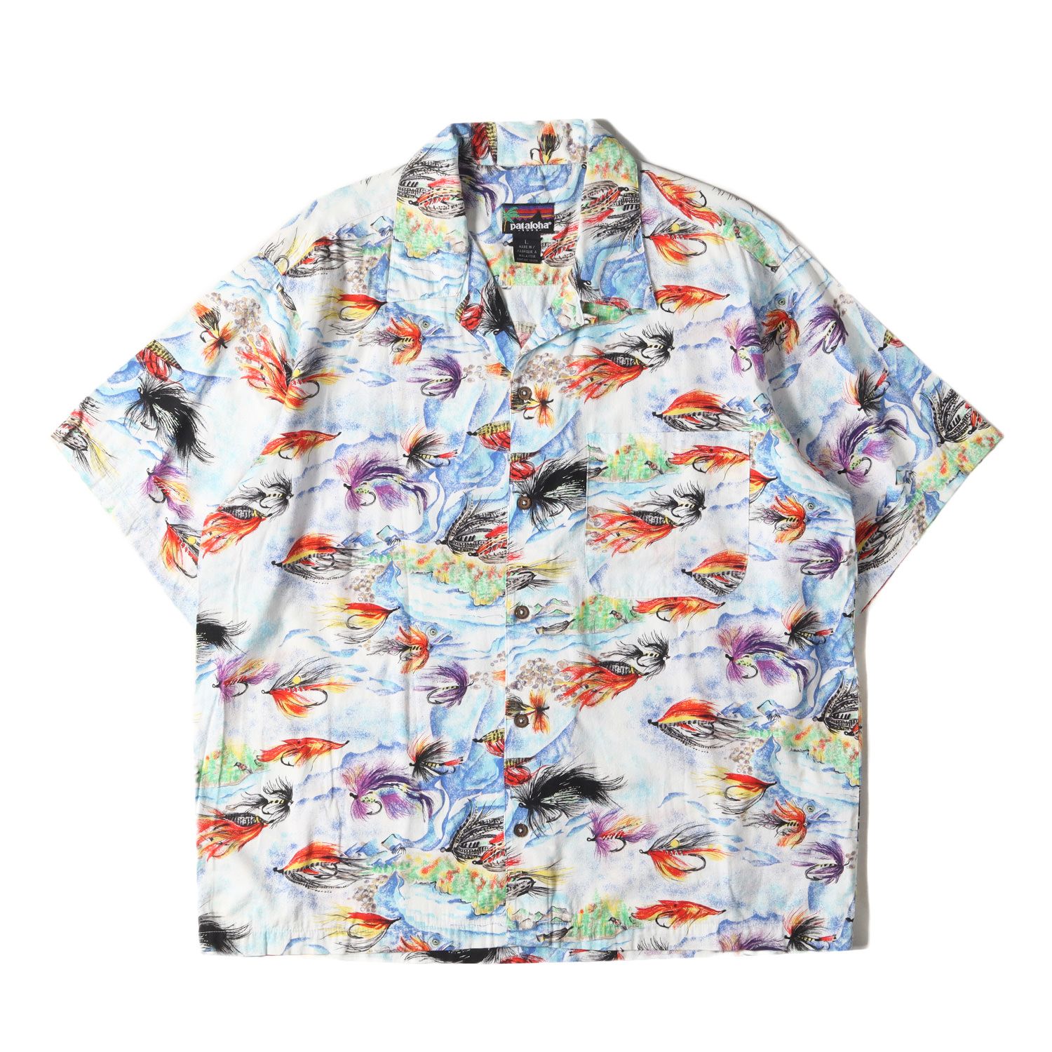 Patagonia パタゴニア シャツ サイズ:L 90s フライフィッシング柄 パタロハシャツ アロハシャツ 1993年製 Pataloha  Shirt ホワイト 白 トップス カジュアルシャツ【メンズ】 - メルカリ