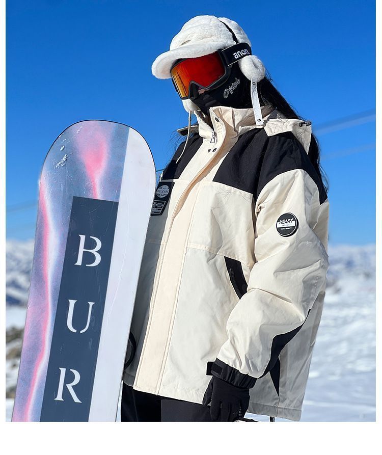 送料無料 スキーウェア 防寒着ガールズ - ボーイズの冬のスキージャケット 厚く暖かい防寒着子供屋外防水防寒着フード 可愛い ベージュ