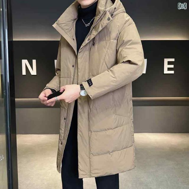 春 コーデ メンズ 服 シンプル ファッション オシャレ 大人 かっこいい 大きいサイズ ストリート 紳士服 ミドル丈 フード付き ダウン ジャケット 冬 無地 シンプル 厚手 KANDAIZUMI_COM