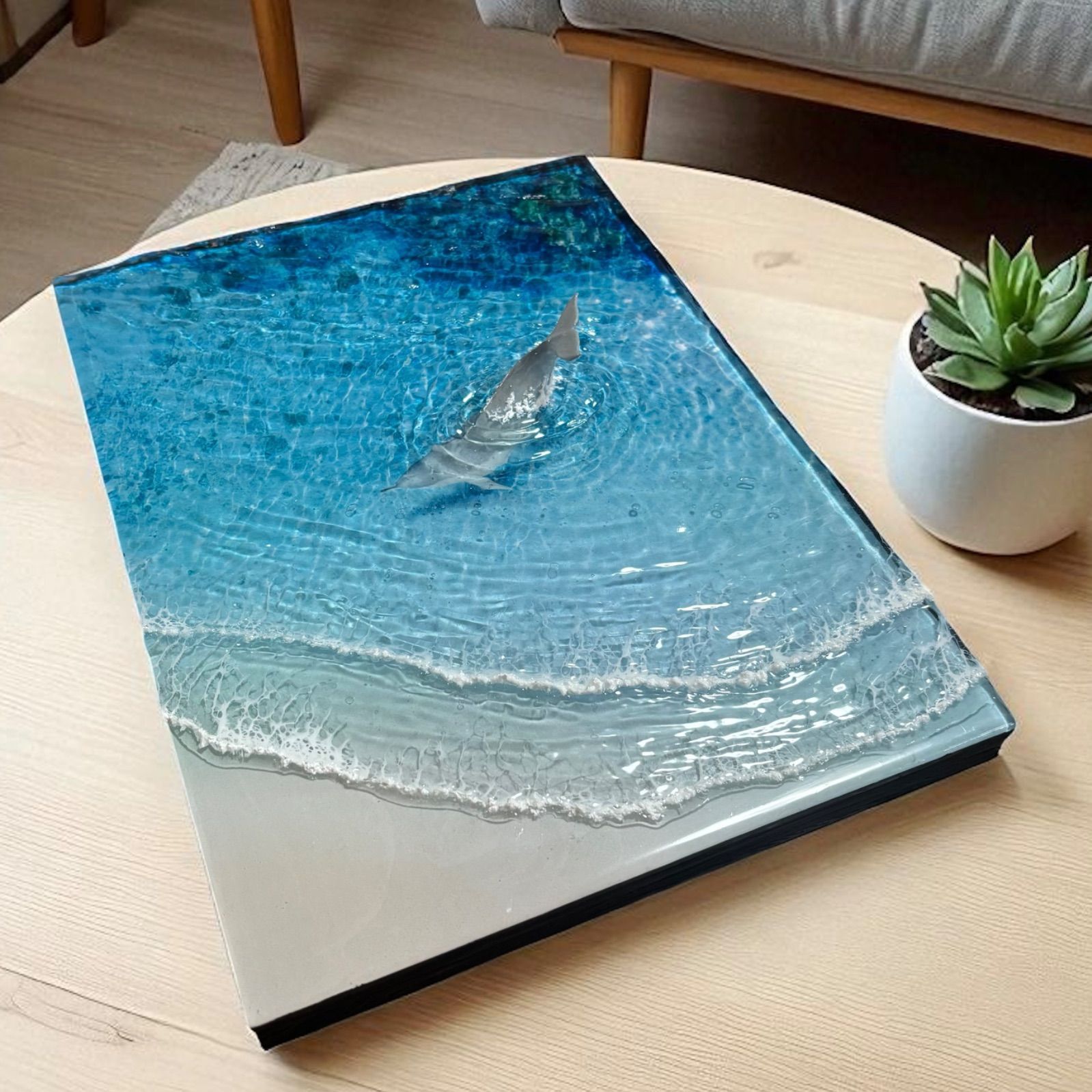 <傾斜厚盛りボード イルカ> 超立体 沖縄の海 レジンアートボード 美ら海 オーシャンアート N679