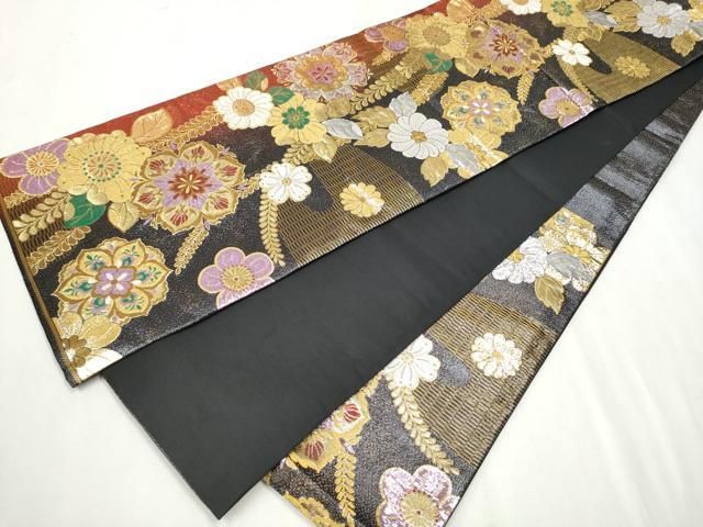 平和屋着物▽六通柄袋帯 草花文 金銀糸 正絹 逸品 CAAU9421hy