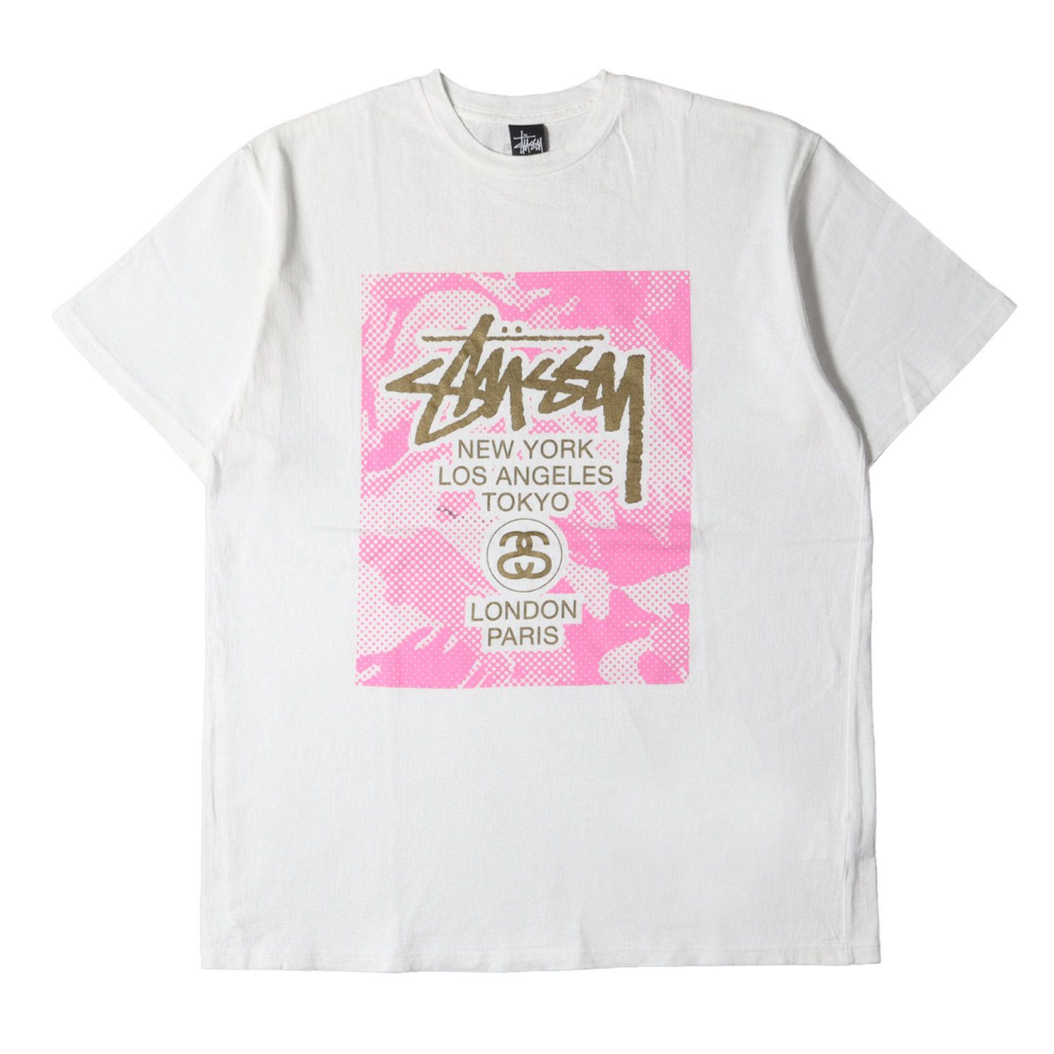 STUSSY ステューシー Tシャツ サイズ:XL ローカルカラー 上野チャプト限定 ワールドツアーロゴ クルーネック 半袖Tシャツ ホワイト 白 トップス カットソー【メンズ】