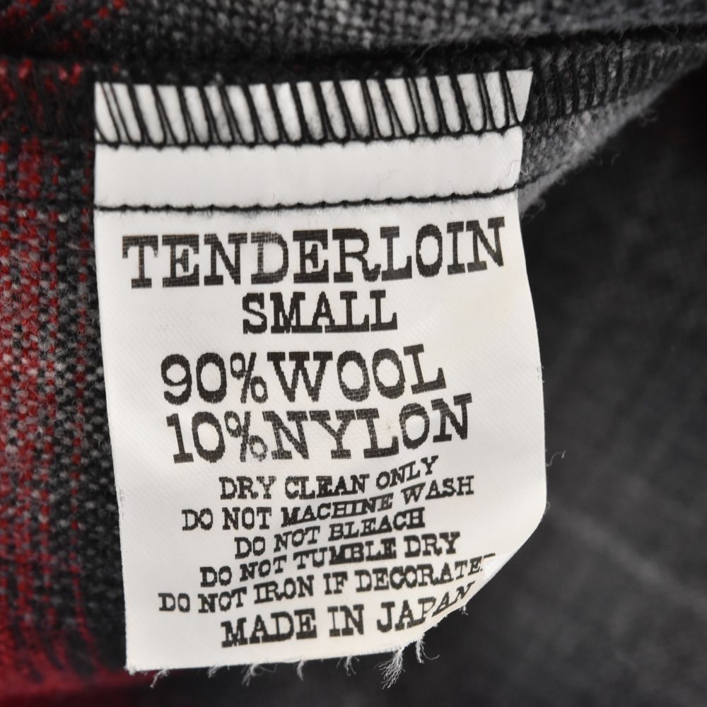 TENDERLOIN テンダーロイン T-WOOL ウール チェーン刺繍 オンブレチェックオープンカラー長袖シャツ レッド/ブラック