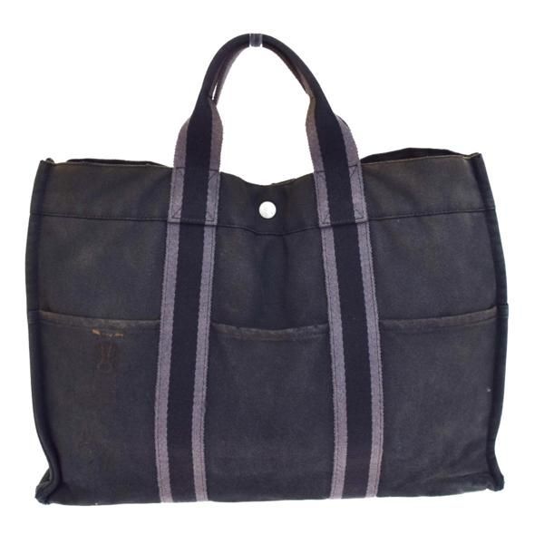 【中古】 エルメス HERMES フールトゥ MM トートバッグ ハンドバッグ ブラック グレー キャンバス 03H1668