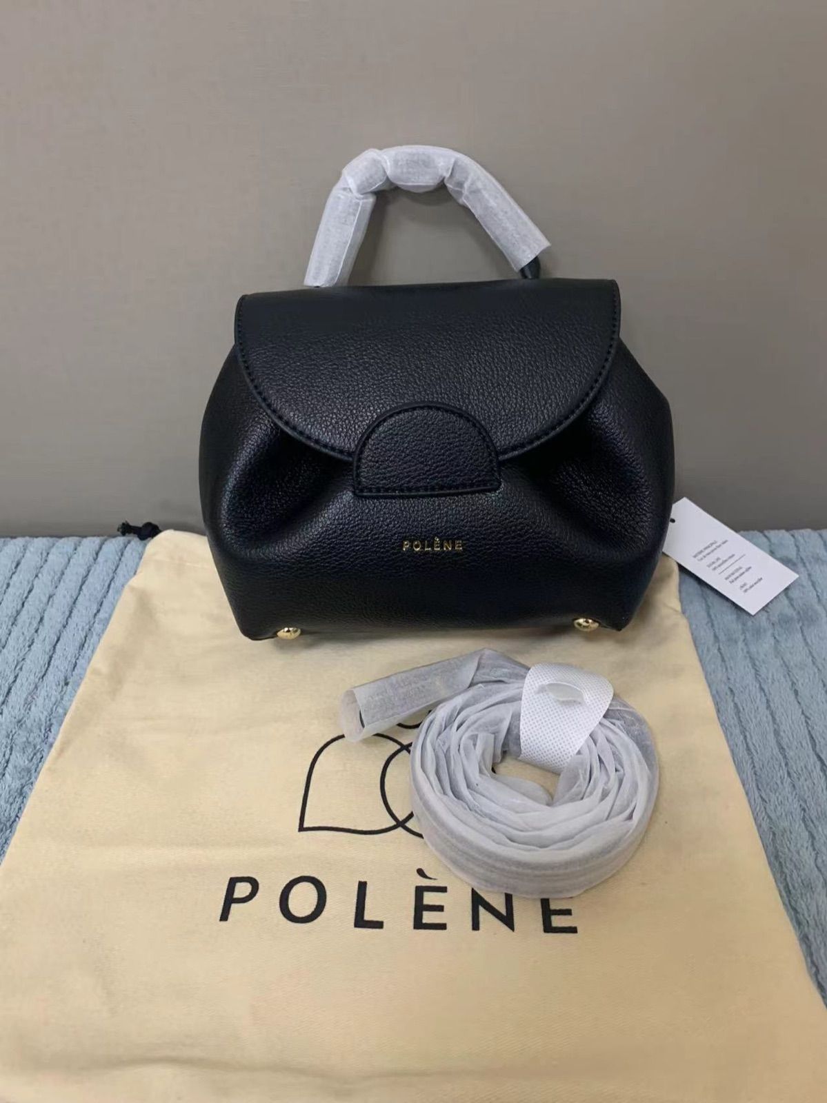 新品 POLENE ポレーヌ ハンドバッグ ショルダーバッグ ブラック 巾着