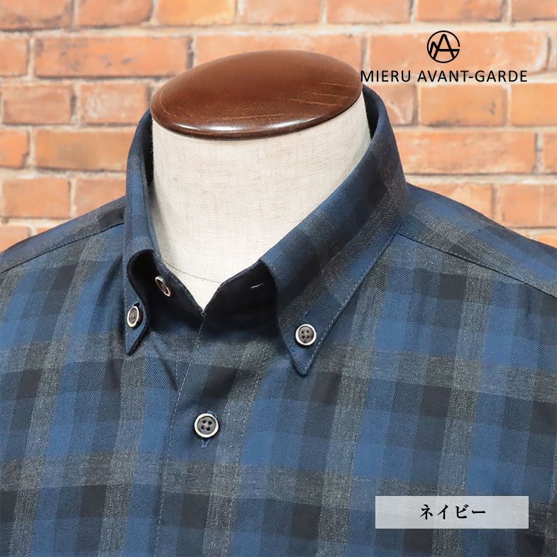 秋冬/MIERU/Mサイズ/ボタンダウン シャツ 微起毛ネル チェック 日本製 長袖 新品/紺/ネイビー/jt137/