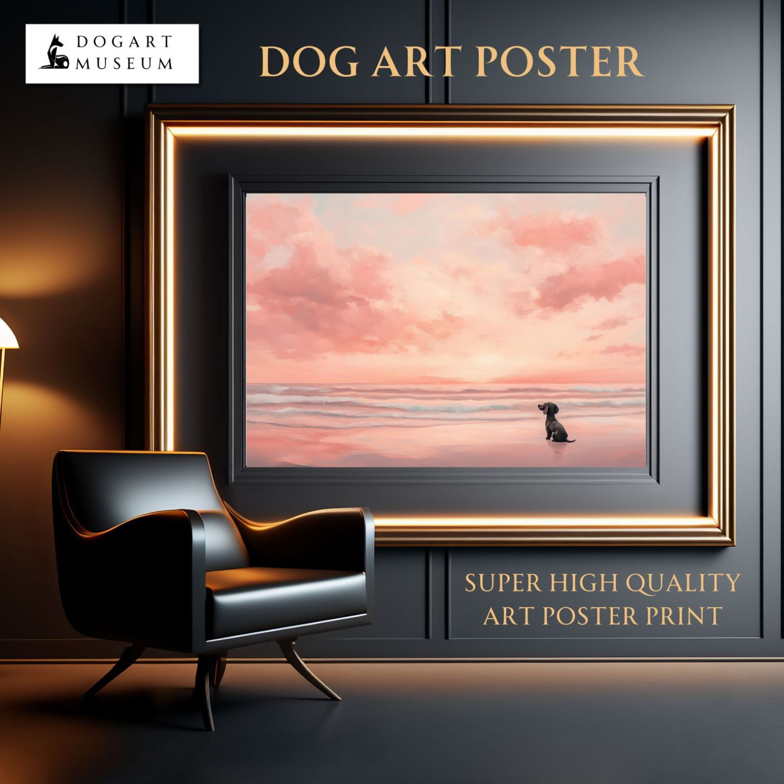 サマーバケーション - ダックスフンド犬 No.3 日の出 夕日 朝日 ビーチ サンセット 夏 海 うちの子記念日 ペットロス アートポスター 犬の絵 犬のイラスト