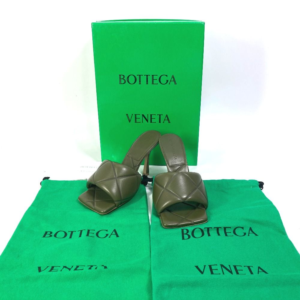 ボッテガヴェネタ BOTTEGA VENETA ラバーリド ミュール RUBBER LIDO 639943 靴 ヒール イントレチャート サンダル レザー カーキ 未使用24cmヒール高