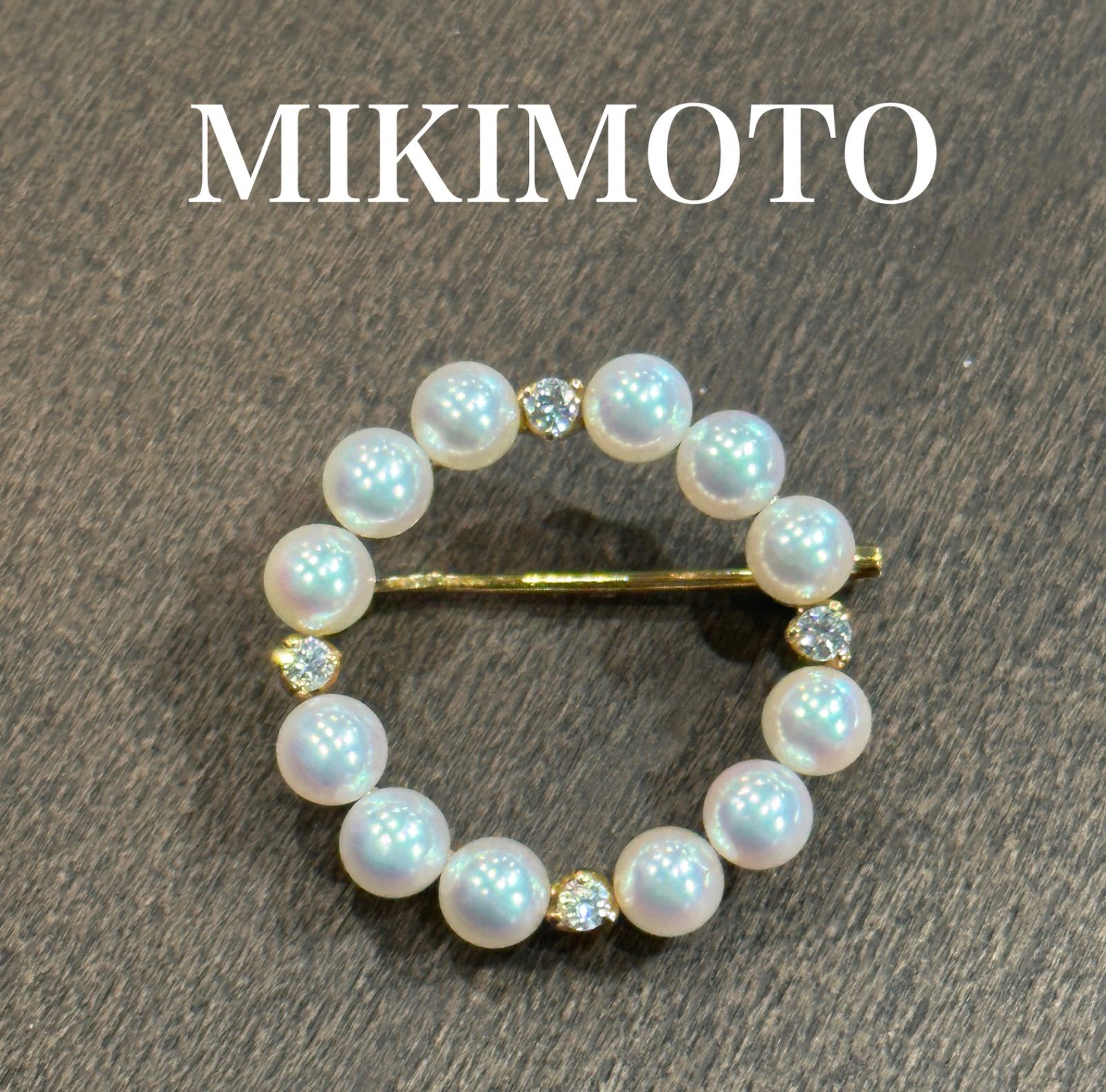 MIKIMOTO 750YG ベビーパール4.1〜4.2㎜天然ダイヤブローチ