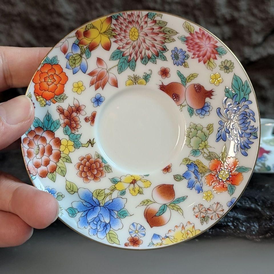 万花琺瑯彩三才蓋碗 中国茶器 景徳? 蓋付き茶器 飲茶食器 煎茶具 未