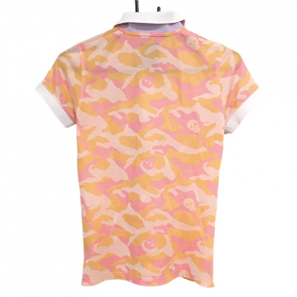 マークアンドロナ 半袖ポロシャツ オレンジ×ピンク カモフラ スカル