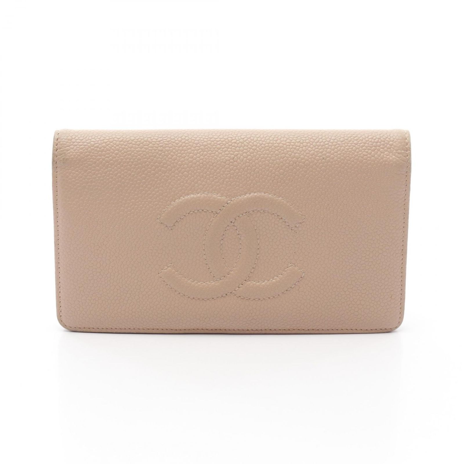 CHANEL ベージュ 長財布 CHANEL シャネル 二つ折りがま口長財布 ココマーク キャビア