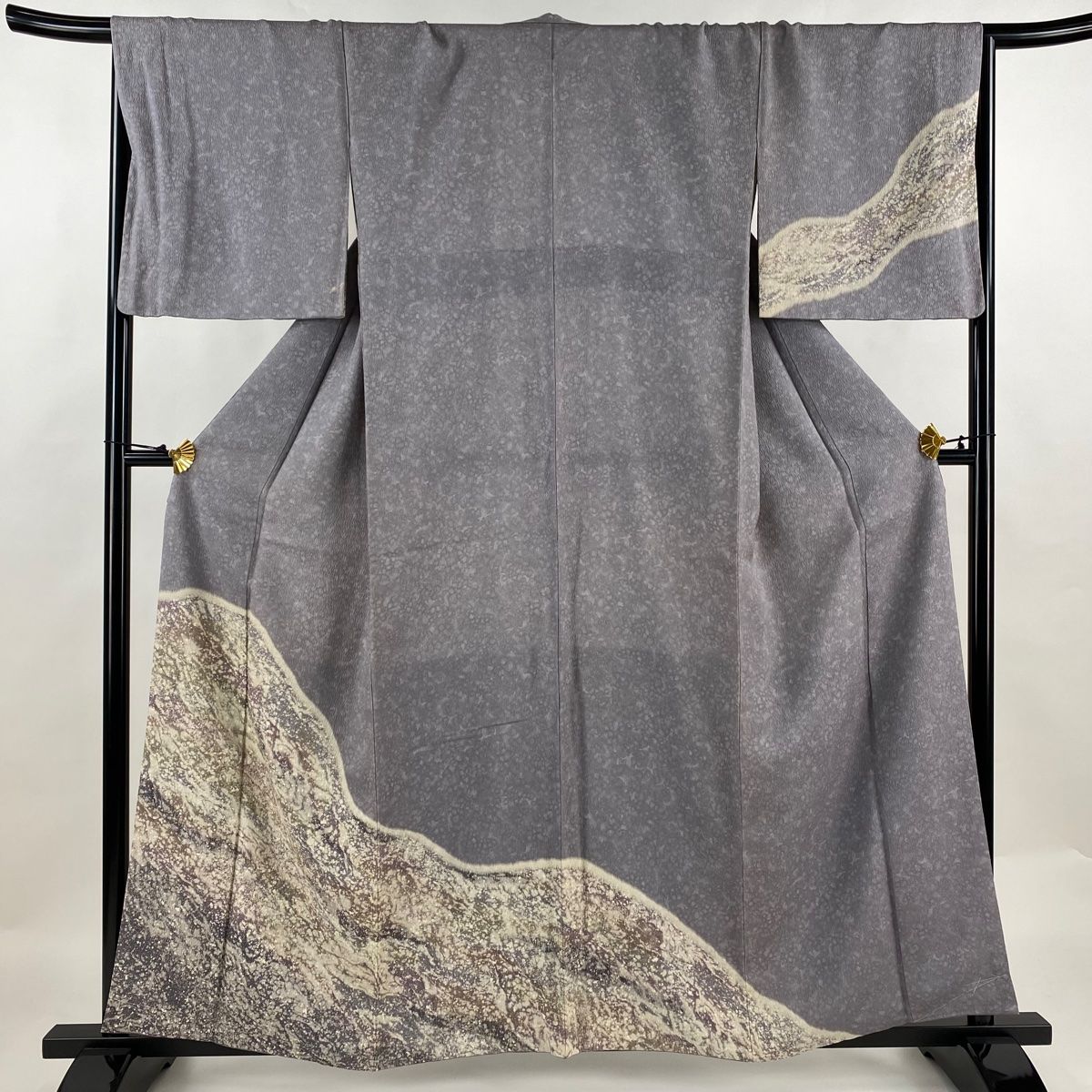振袖 身丈160cm 裄丈64cm M 袷 幾何学 総絞り 染め分け 黒 正絹 逸品