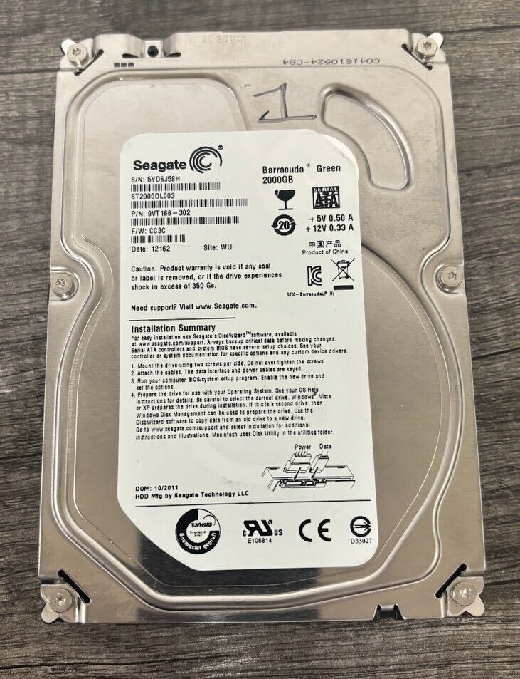 Seagate バラクーダ グリーン 2TB ST2000DL003 9VT166-302 SATA 64MB 3.5