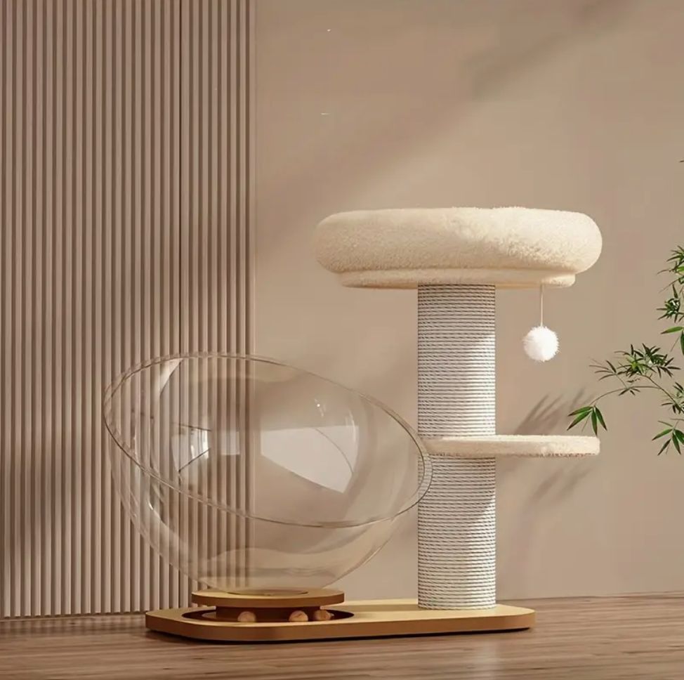 キャットタワーキャットツリー かわいいモダン据え置き木製頑丈おしゃれスクラッチポストボールコンパクト爪とぎ運動不