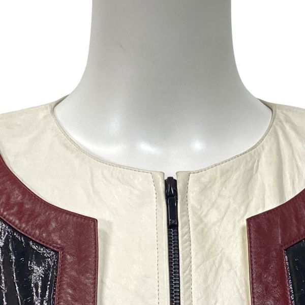 ◇ シャネル CHANEL エナメルレザー ノーカラージャケット 黒 白