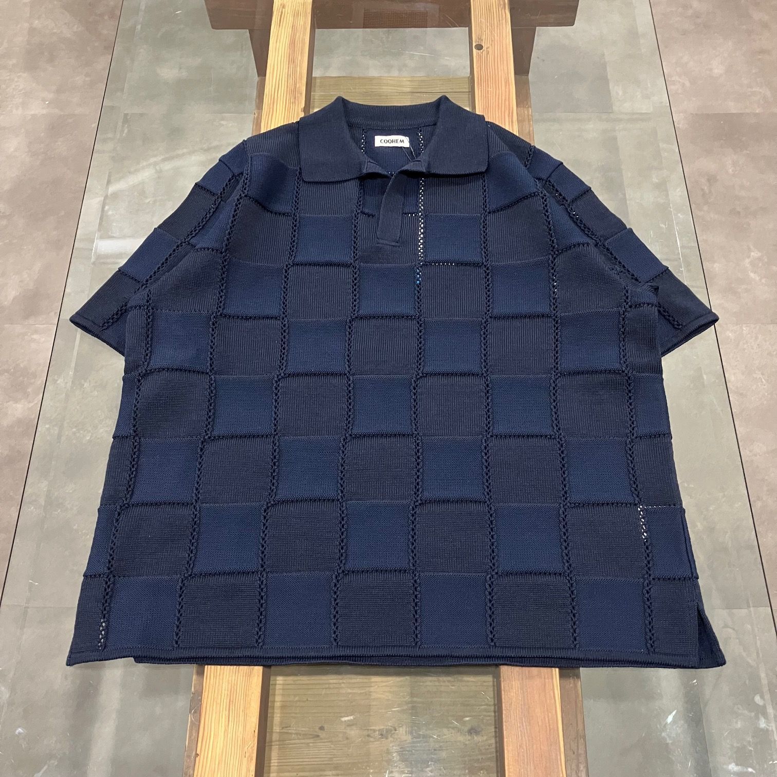 COOHEM コーヘン LINKS CHECK KNIT PULLOVER NAVY リンクス