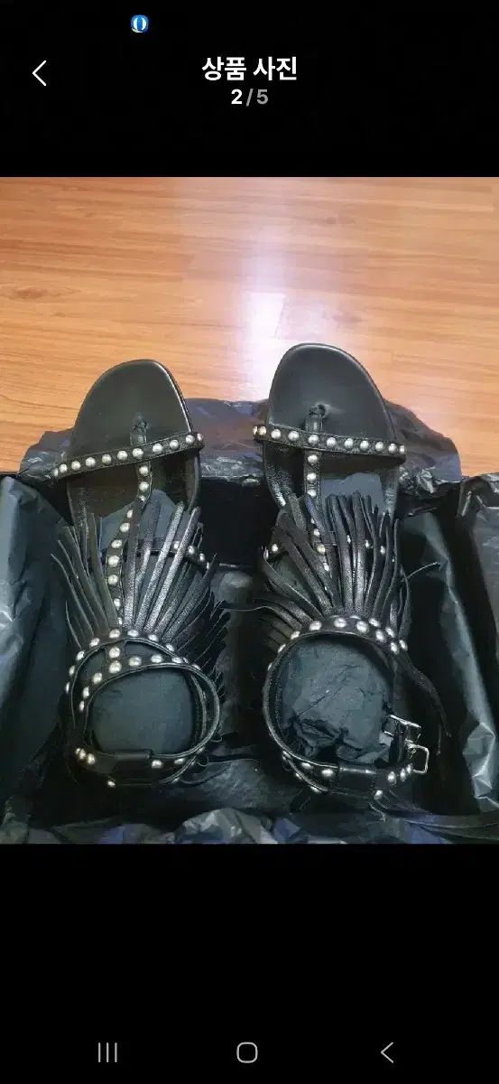 Saint Laurent サンローラン 黒 スタッズ フリンジ サンダル