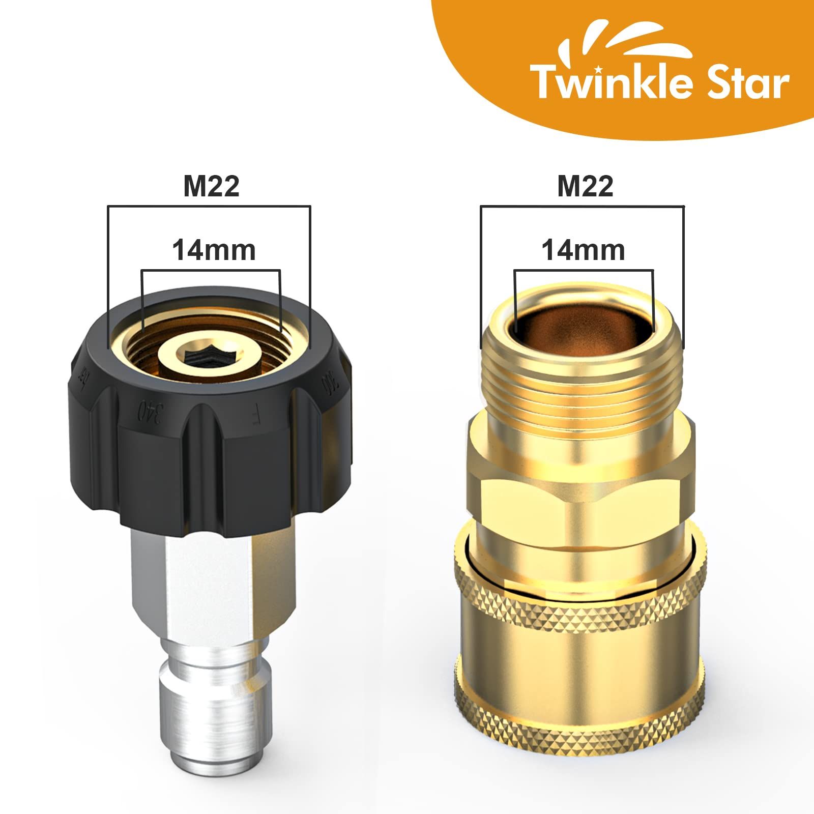 Twinkle Star 高圧洗浄機アダプターセット クイックコネクトキット M22 14mm スイベルから3/8インチ クイックコネクト Twinkle Star 高圧洗浄機アダプターセット クイックコネクトキット M22