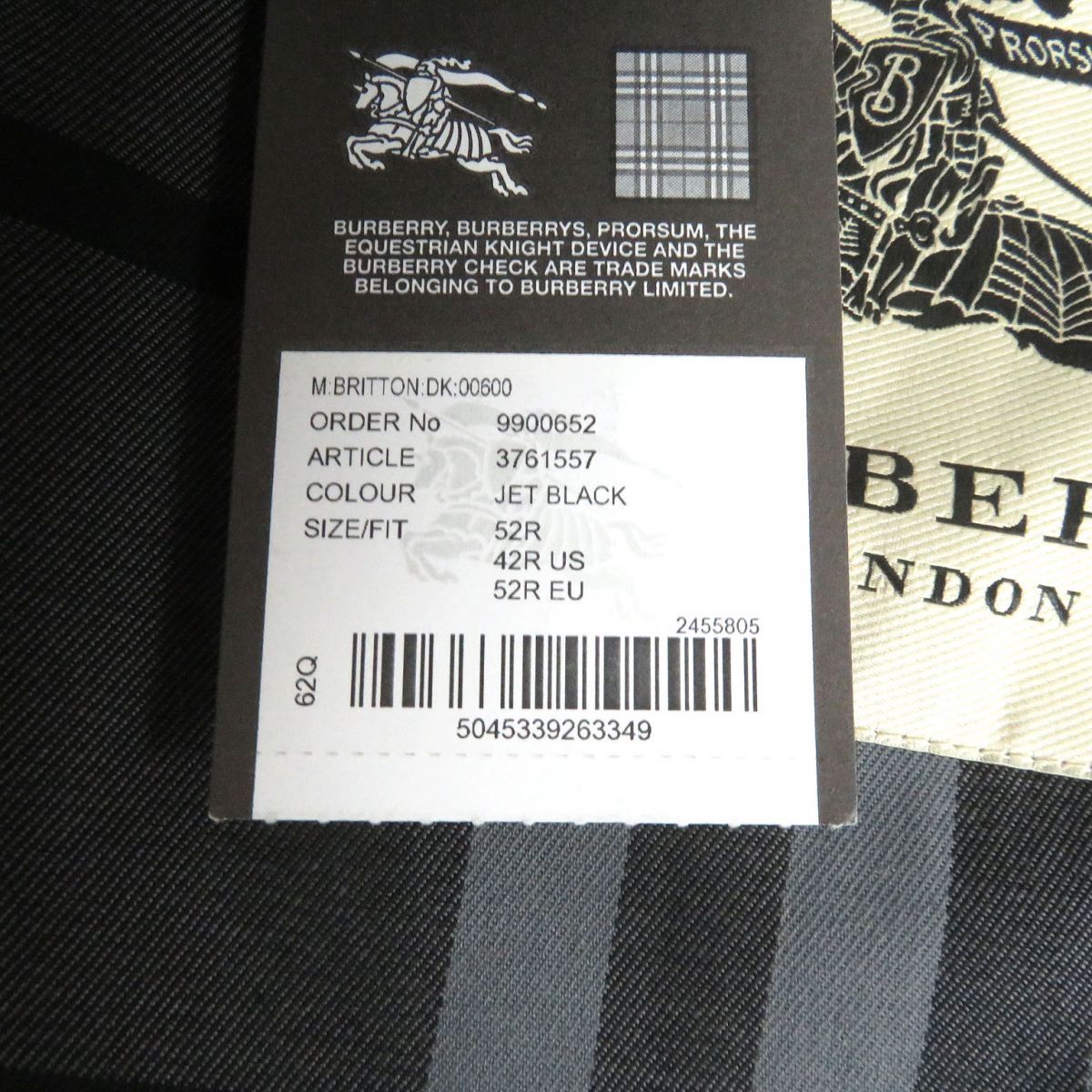 極美バーバリーロンドン 裏地チェック柄 ロング丈 トレンチコート/スプリングコート ジェットブラック 52 UK製 正規品 タグ付 メンズ 