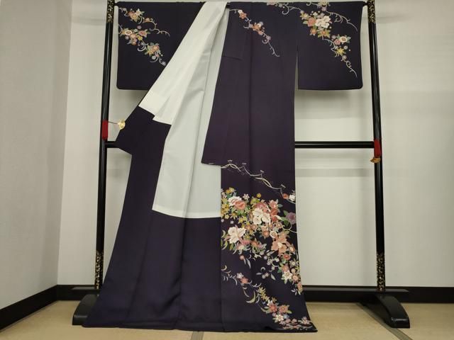 平和屋着物●京友禅の第一人者　松井青々　訪問着　駒刺繍　草花文　ロング丈　正絹　逸品　AAAZ4825ck 平和屋着物○京友禅の第一人者 松井青々 訪問着 駒刺繍 草花文 ロング