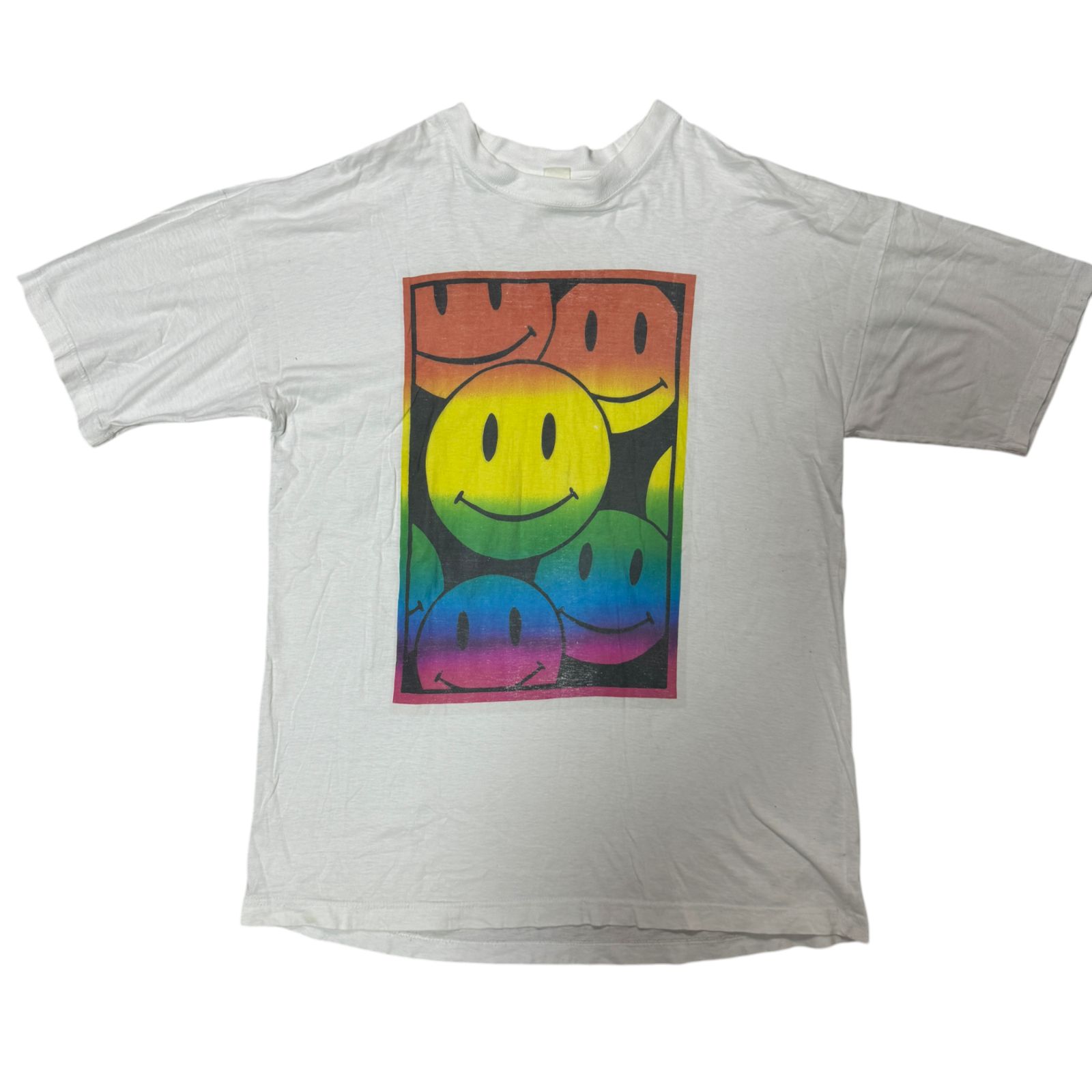 90s RAINBOW SMILE Tシャツ XLサイズ アシッドスマイル レインボー