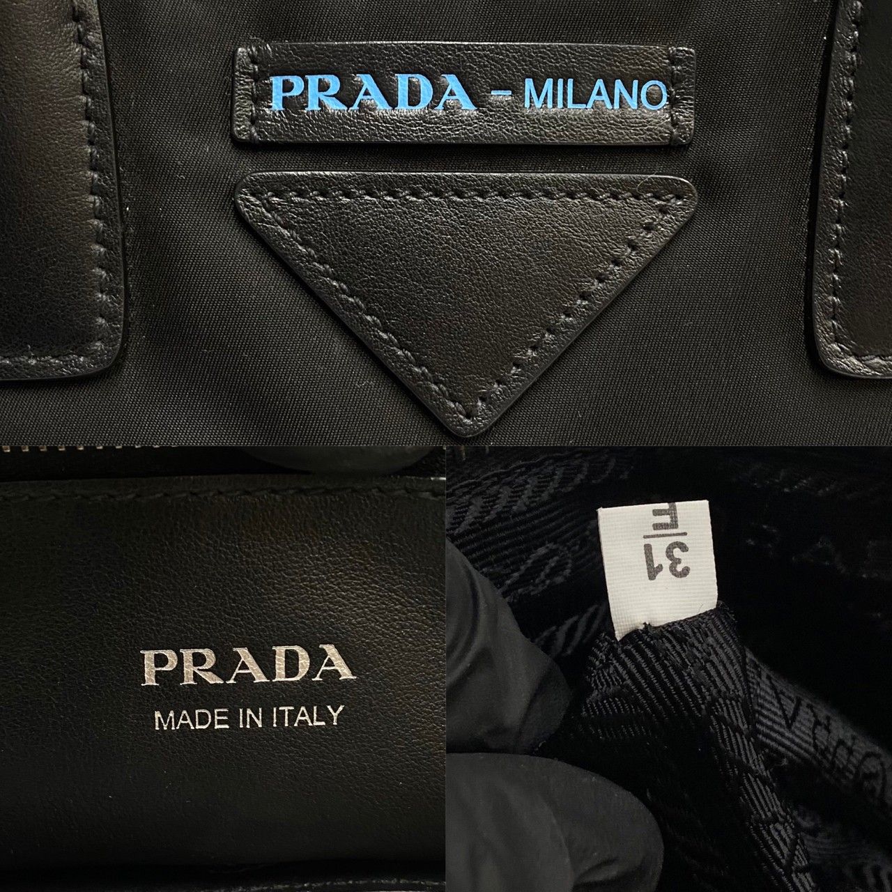 極 美品 クロシェット付 PRADA プラダ ミラノ コンセプトバッグ ナイロン レザー 本革 ハンドバッグ ミニ トートバッグ ブラック 73738