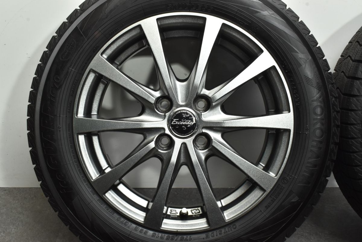 【バリ溝】エクシーダー 15in 5.5J +43 PCD100 ヨコハマ アイスガード7 iG70 175/65R15 アクア ヴィッツ フィット キューブ スイフト