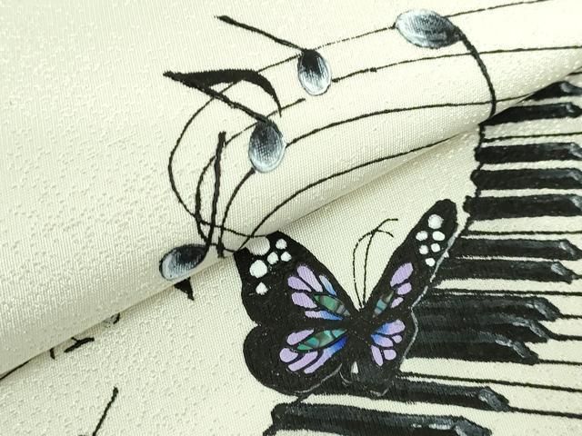 平和屋着物■極上　太鼓柄袋帯　作家物　手描き　螺鈿箔　ピアノ　舞蝶　逸品　DZAA7469kh5 平和屋着物□極上 太鼓柄袋帯 作家物 手描き 螺鈿箔 ピアノ 舞蝶 逸品